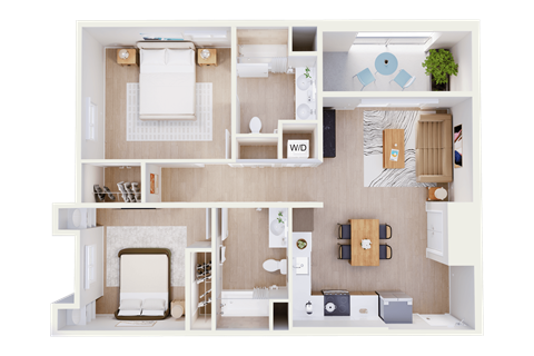 Floor plan for 2 beds, 2 baths, 1015 sqft